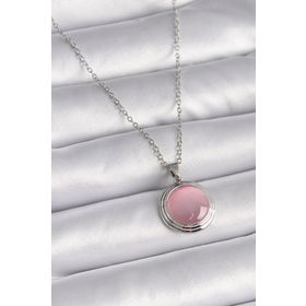 Clariss 316L Çelik Gümüş Renk Daire Pembe Sedefli Model Kadın Kolye
