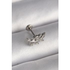 Clariss 316L Çelik Gümüş Renk Dal Model Zirkon Taş Detaylı Tragus Piercing