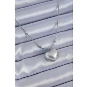Clariss 316L Çelik Gümüş Renk İncili Kalp Model Minimal Top Detay Kadın Kolye