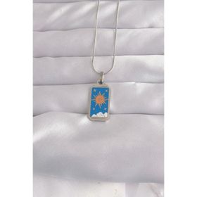 Clariss 316L Çelik Gümüş Renk Mavi Mineli Güneş Model Tarot Kolye