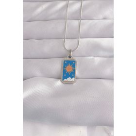 Clariss 316L Çelik Gümüş Renk Mavi Mineli Güneş Model Tarot Kolye