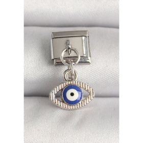 Clariss 316L Çelik Gümüş Renk Nazar Boncuk Detaylı Göz Model Nomination Charm