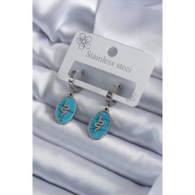 Clariss 316L Çelik Gümüş Renk Oval Mavi Taşlı Yılan Figür Kadın Küpe