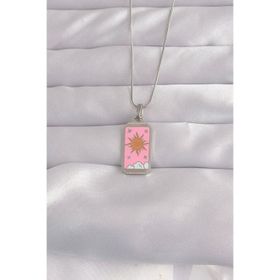 Clariss 316L Çelik Gümüş Renk Pembe Mineli Güneş Model Tarot Kolye