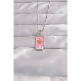 Clariss 316L Çelik Gümüş Renk Pembe Mineli Güneş Model Tarot Kolye