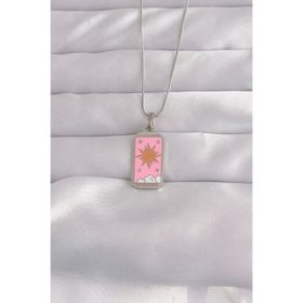 Clariss 316L Çelik Gümüş Renk Pembe Mineli Güneş Model Tarot Kolye