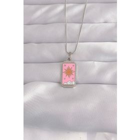 Clariss 316L Çelik Gümüş Renk Pembe Mineli Güneş Model Tarot Kolye