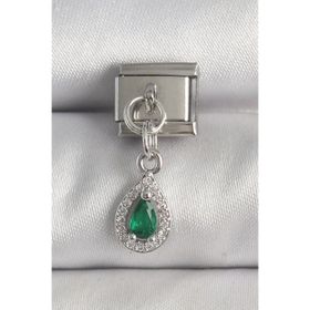Clariss 316L Çelik Gümüş Renk Sallantı Yeşil Zirkon Taşlı Damla Model Nomination Charm