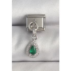 Clariss 316L Çelik Gümüş Renk Sallantı Yeşil Zirkon Taşlı Damla Model Nomination Charm
