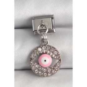 Clariss 316L Çelik Gümüş Renk Sallantı Zirkon Taşlı Pembe Göz Model Nomination Charm