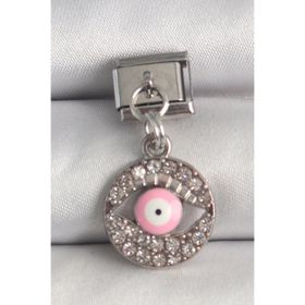 Clariss 316L Çelik Gümüş Renk Sallantı Zirkon Taşlı Pembe Göz Model Nomination Charm