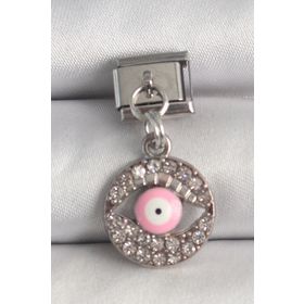Clariss 316L Çelik Gümüş Renk Sallantı Zirkon Taşlı Pembe Göz Model Nomination Charm