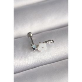 Clariss 316L Çelik Gümüş Renk Zirkon Taş Detay Beyaz Çiçek Model Tragus Piercing