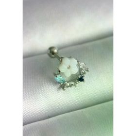 Clariss 316L Çelik Gümüş Renk Zirkon Taş Detay Beyaz Çiçek Model Tragus Piercing