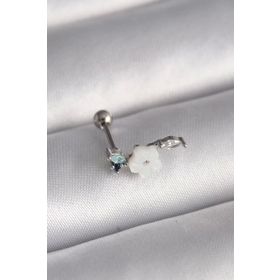 Clariss 316L Çelik Gümüş Renk Zirkon Taş Detay Beyaz Çiçek Model Tragus Piercing