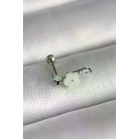 Clariss 316L Çelik Gümüş Renk Zirkon Taş Detay Beyaz Çiçek Model Tragus Piercing