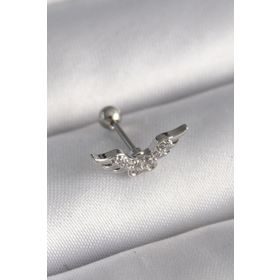 Clariss 316L Çelik Gümüş Renk Zirkon Taş Detay Kanat Model Tragus Piercing
