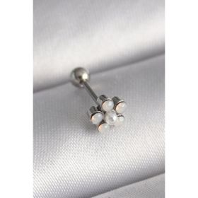 Clariss 316L Çelik Gümüş Renk Zirkon Taşlı Çiçek Model Tragus Piercing