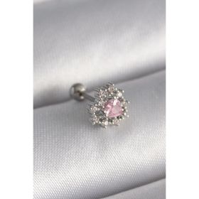 Clariss 316L Çelik Gümüş Renk Zirkon Taşlı Kalp Tragus Piercing