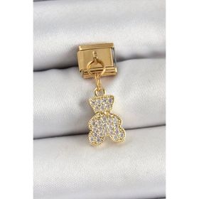 Clariss 316L Çelik Sallantılı Zirkon Taşlı Ayıcık Model Gold Renk Nomination Charm