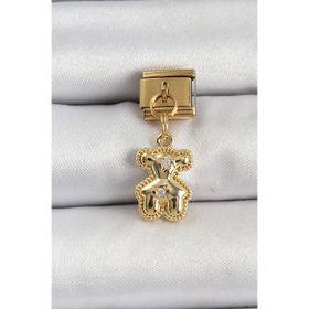 Clariss 316L Çelik Sallantılı Zirkon Taşlı Ayıcık Model Gold Renk Nomination Charm