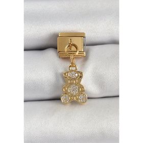Clariss 316L Çelik Sallantılı Zirkon Taşlı Ayıcık Model Gold Renk Nomination Charm