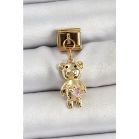 Clariss 316L Çelik Sallantılı Zirkon Taşlı Ayıcık Model Gold Renk Nomination Charm