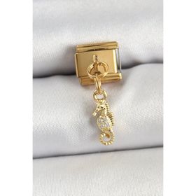 Clariss 316L Çelik Sallantılı Zirkon Taşlı Çiçek Model Gold Renk Nomination Charm