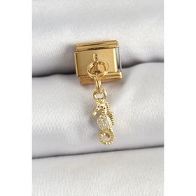 Clariss 316L Çelik Sallantılı Zirkon Taşlı Çiçek Model Gold Renk Nomination Charm