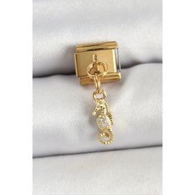 Clariss 316L Çelik Sallantılı Zirkon Taşlı Çiçek Model Gold Renk Nomination Charm