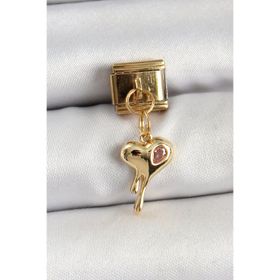 Clariss 316L Çelik Sallantılı Zirkon Taşlı Eriyen Kalp Model Gold Renk Nomination Charm