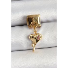Clariss 316L Çelik Sallantılı Zirkon Taşlı Eriyen Kalp Model Gold Renk Nomination Charm