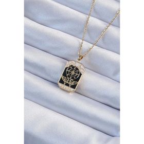 Clariss 316L Çelik Zincir Altın Renk İşlemeli Siyah Mineli Tarot Kolye