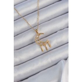 Clariss 316L Çelik Zincir Altın Renk İşlemeli Zirkon Taşlı Ay Kolye