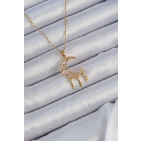 Clariss 316L Çelik Zincir Altın Renk İşlemeli Zirkon Taşlı Ay Kolye