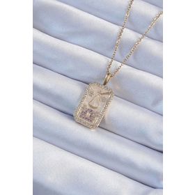 Clariss 316L Çelik Zincir Altın Renk Lila Zirkon Taşlı Tarot Kolye