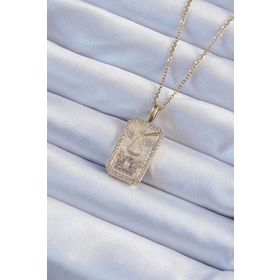 Clariss 316L Çelik Zincir Altın Renk Lila Zirkon Taşlı Tarot Kolye