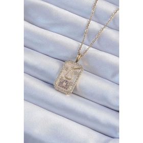 Clariss 316L Çelik Zincir Altın Renk Lila Zirkon Taşlı Tarot Kolye