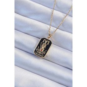 Clariss 316L Çelik Zincir Altın Renk Siyah Mineli Tarot Kolye