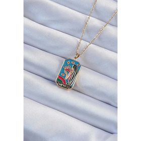 Clariss 316L Çelik Zincir Altın Renk Taç ve Kız Figürlü Renkli Mineli Tarot Kolye