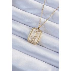 Clariss 316L Çelik Zincir Altın Renk Zirkon Taşlı Çerçeveli Tarot Kolye