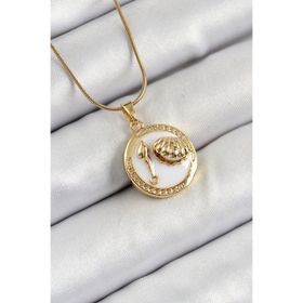 Clariss 316L Çelik Zincir Beyaz Mineli Sanatsal Portre İstiridye Model Gold Renk Kadın Kolye