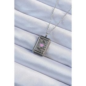 Clariss 316L Çelik Zincir Eskitme Gümüş Renk Pembe Mineli Kalp Figürlü Tarot Kolye