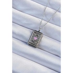 Clariss 316L Çelik Zincir Eskitme Gümüş Renk Pembe Mineli Kalp Figürlü Tarot Kolye