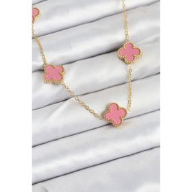 Clariss 316L Çelik Zincir Gold Pembe Renk Yonca Kadın Kolye