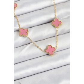 Clariss 316L Çelik Zincir Gold Pembe Renk Yonca Kadın Kolye