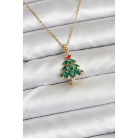 Clariss 316L Çelik Zincir Gold Renk Çam Ağacı Model Yılbaşı Temalı Kadın Kolye