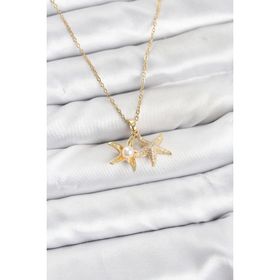 Clariss 316L Çelik Zincir Gold Renk Deniz Yıldızı Model Zirkon Taşlı Kadın Kolye