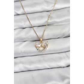 Clariss 316L Çelik Zincir Gold Renk Kalp ve Fiyonk Model Zirkon Taşlı Kadın Kolye
