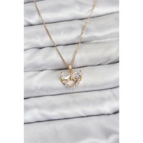 Clariss 316L Çelik Zincir Gold Renk Kalp ve Fiyonk Model Zirkon Taşlı Kadın Kolye